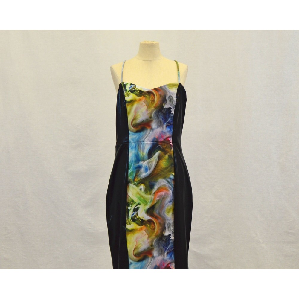 Rainbow Swirl Print Spandex Dress with Spaghetti Straps Sz: XL